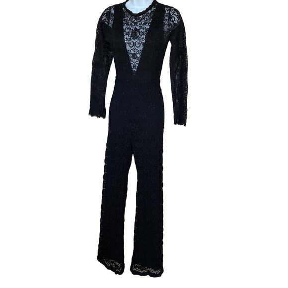 Nightcap Black Lace Flare Jumpsuit MEDIUM Bodycon Cocktail Vampire Goth USA $500 - Picture 7 of 10